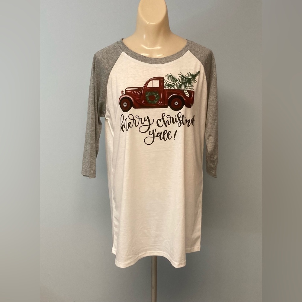 Red truck Christmas quarter sleeve T-shirt XL